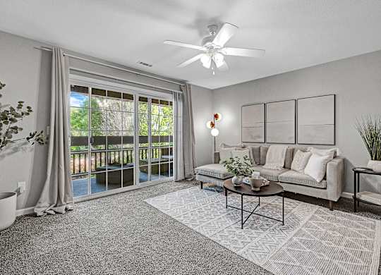 Spacious Living Area with Ceiling Fan