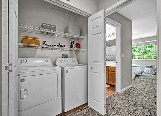 Washer and Dryer with Built In Shelving