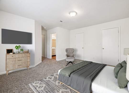 Large Bedroom with Overhead Lighting