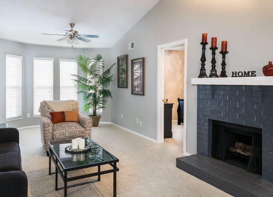 Fireplace in Living Room with Vaulted Ceilings