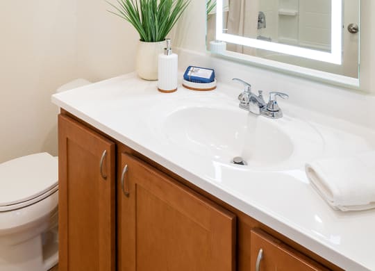 Back Lit Mirror with Large Bathroom Vanity