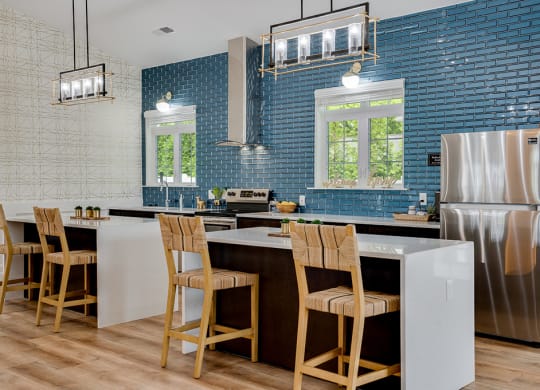 Clubhouse Kitchen with Two Infinity Islands
