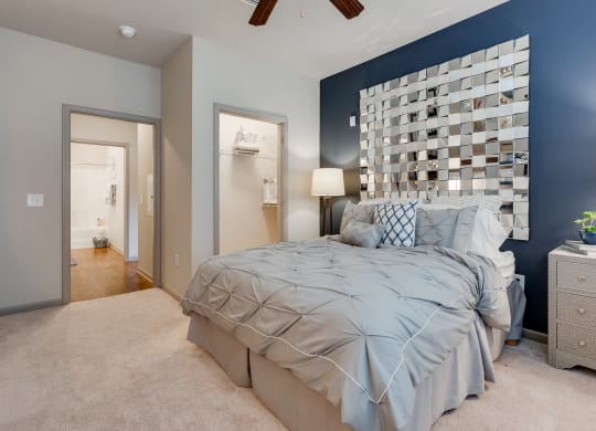 Carpeted Bedroom With Walk-In Closet & Attached Bathroom