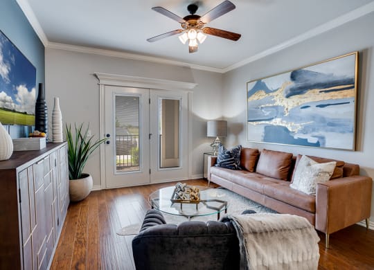 Spacious Living Room with  Ceiling Fan and Light
