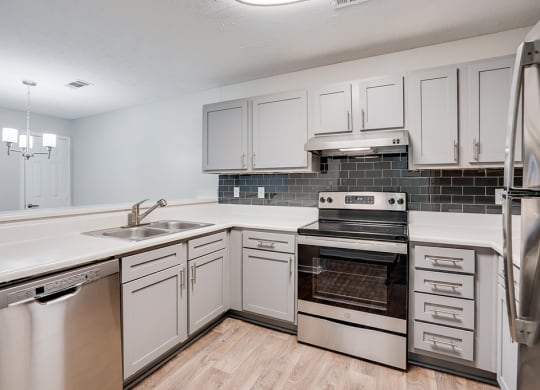 Grey Cabinetry with Stainless Steel Appliances