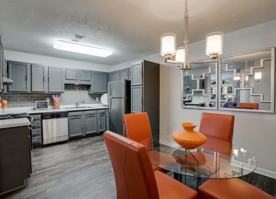 Kitchen with Grey Cabinetry and lots of Countertop Space