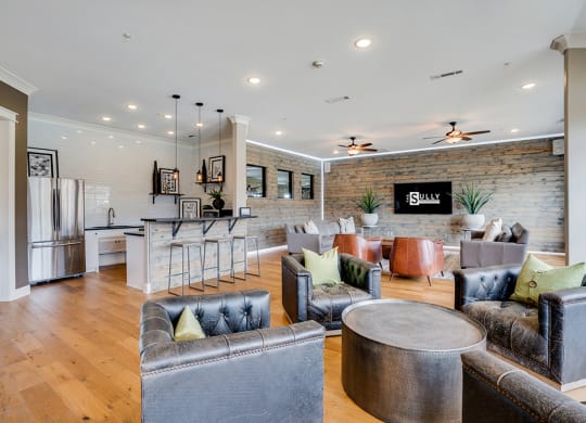 Open Concept Clubhouse Lounge with Kitchen Area