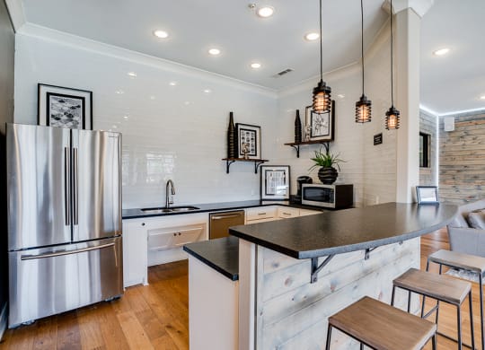 Clubhouse Kitchen Area with Large Stainless Steel Fridge
