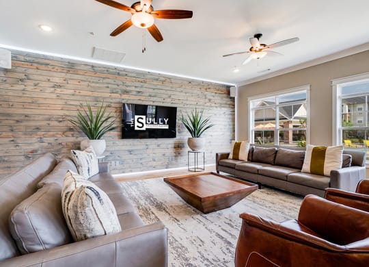 Clubhouse Lounge Area with Furniture and Ceiling Fans