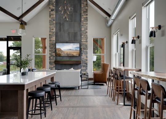 Clubhouse with Vaulted Ceilings and Large Windows