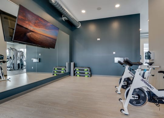 Spin Bikes with Large Wall Mirror