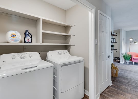 Washer and Dryer with Built In Shelving