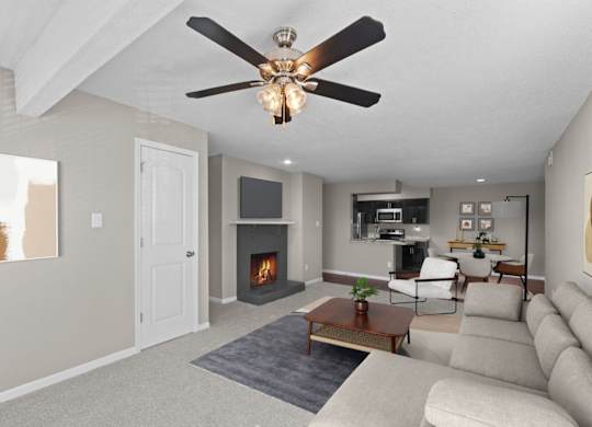 Spacious Living Area with Carpet