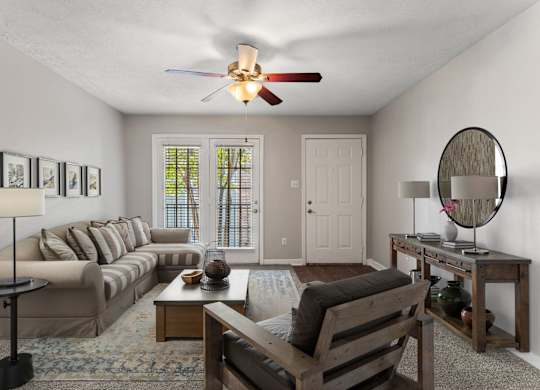 Spacious Living Area with Ceiling Fan