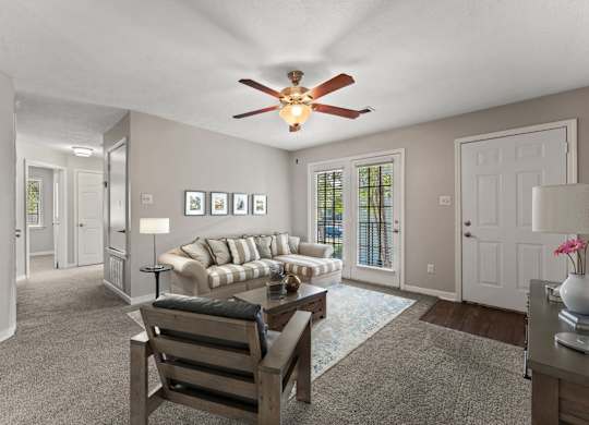 Spacious Living Area with Ceiling Fan