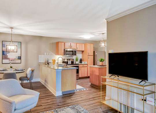 Spacious Living Area With Wood-Style Flooring