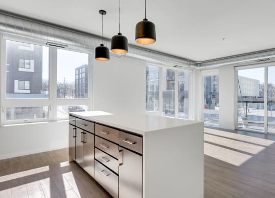 Large Kitchen Island with Overhead lighting