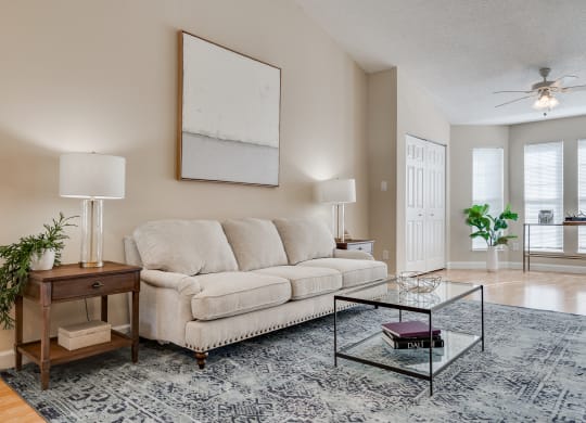 Living Room With Ceiling Fan & Light