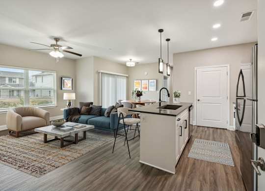 Spacious Living Area With Wood-Style Flooring