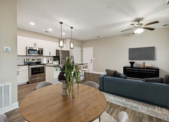 Spacious Living Area With Wood-Style Flooring
