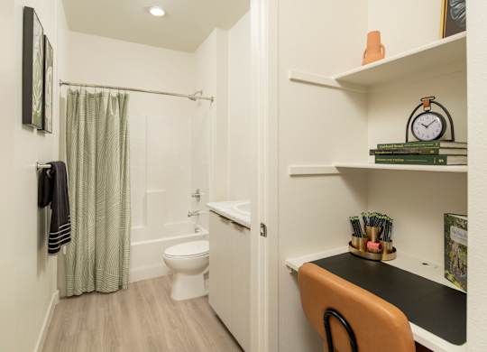 Desk Area and Bathroom at Streamliner 67th in Phoenix Arizona