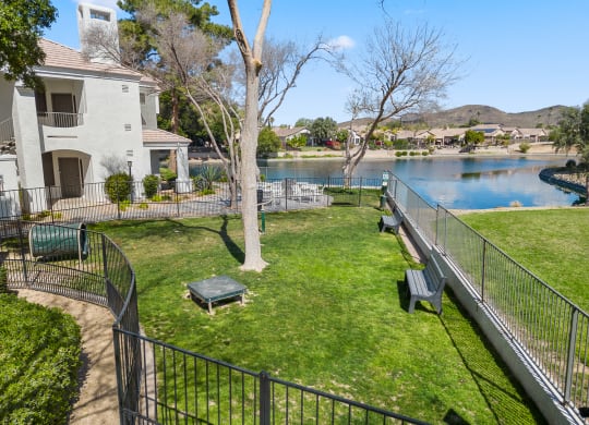 Dog Park with Lake View at Haven at Arrowhead Apartment Homes in Glendale Arizona