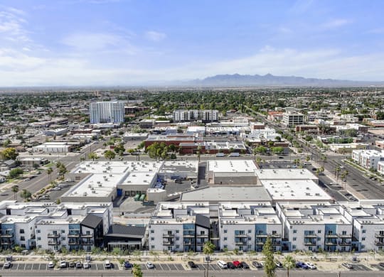 an aerial view of the city at SECOND AVE COMMONS | BRAND-NEW, Mesa