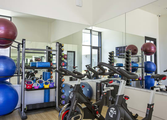 Fitness center at Senderos at South Mountain in Phoenix AZ September 2020