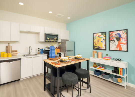 Kitchen and Dining of Studio at Streamliner 16th Apartments in Phoenix Arizona