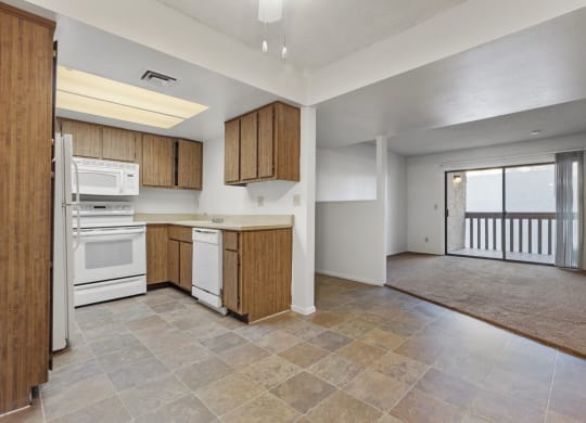 kitchen dining area living room at Townhomes on the Park Apartments in Phoenix AZ Nov 2020