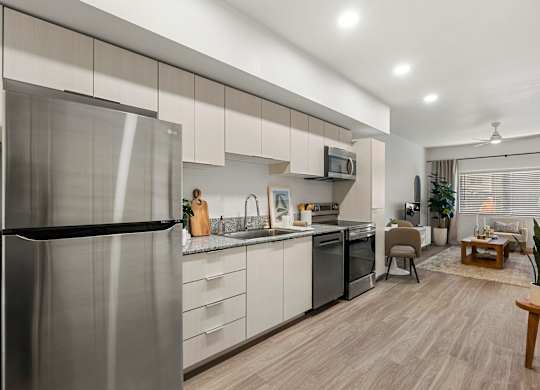 Kitchen in One Bedroom and One Bath at Lucero Apartment Homes in Phoenix Arizona