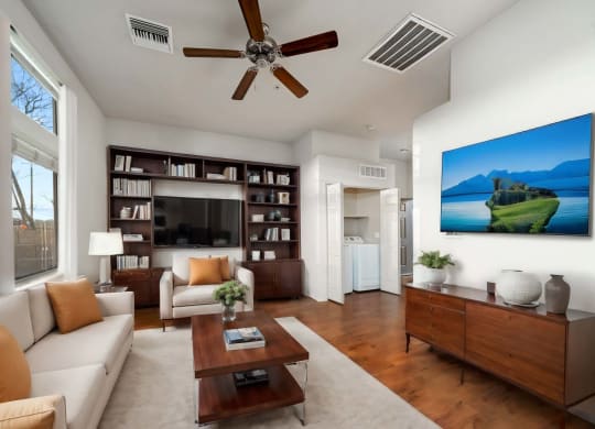 Living Room with Washer and Dryer at Avilla Preserve Apartment Homes in Tucson Arizona