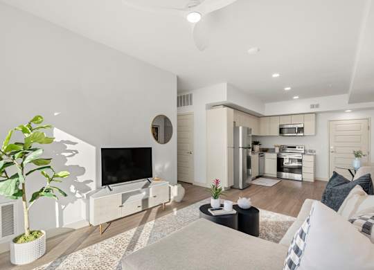Livingroom and Kitchen in Two Bedroom and Two Bath at Lucero Apartment Homes in Phoenix Arizon