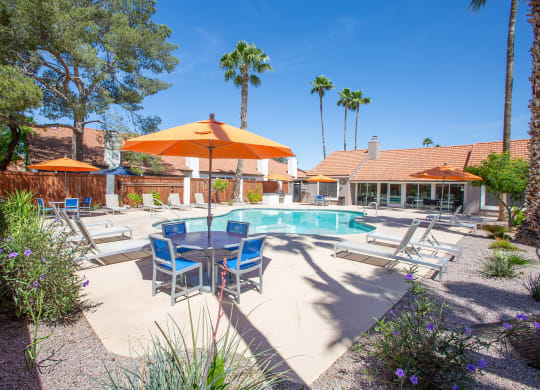 Pool and Lounge Area at Orange Tree Village Apartments in Tucson AZ