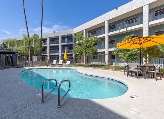 Pool and lounge areas at Arcadia Lofts in Phoenix AZ Nov 2020