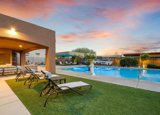 Pool and Lounge Chairs at Avilla Preserve Apartment Homes in Tucson Arizona