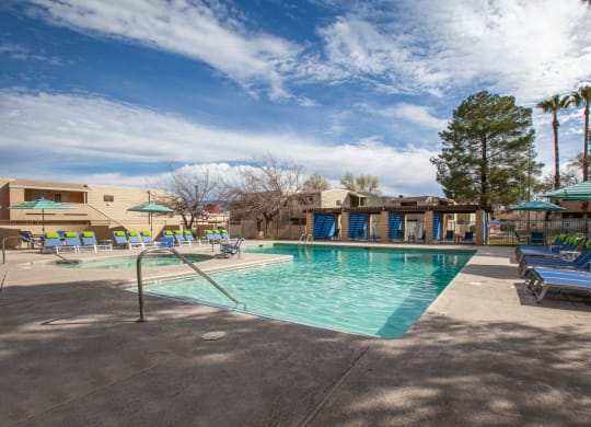 Pool and pool patio at Brookwood Apartments in Tucson AZ