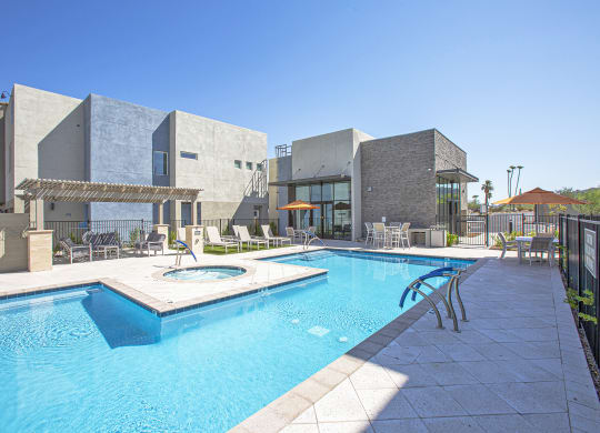 Pool and pool patio at Senderos at South Mountain in Phoenix AZ September 2020