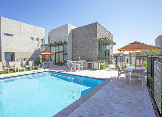 Pool and pool patio at Senderos at South Mountain in Phoenix AZ September 2020