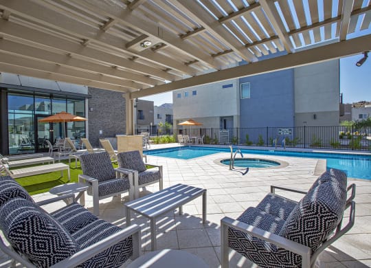 Pool patio at Senderos at South Mountain in Phoenix AZ September 2020