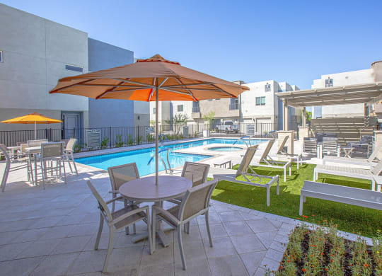 Pool patio at Senderos at South Mountain in Phoenix AZ September 2020