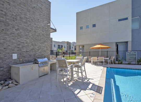 Pool patio at Senderos at South Mountain in Phoenix AZ September 2020