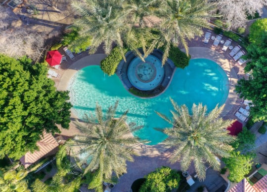 Pool pool patio aerial view at La Borgata Apartments in Surprise AZ 2-2020