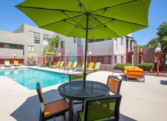 Pool Seating at Nine90 Apartments in Tucson Arizona