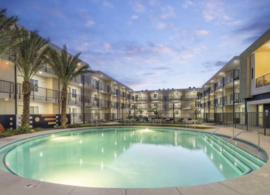 Pool with lights at Cabana Bridges Apartments in Tucson Arizona