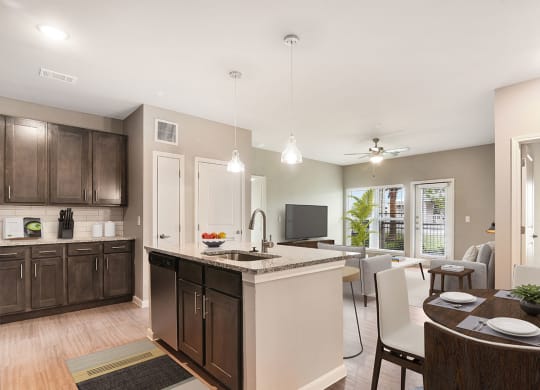 kitchen with island next to dining room