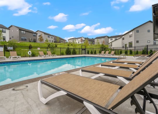 our apartments have a resort style pool with lounge chairs