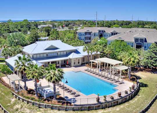 A large house with a pool in the backyard.