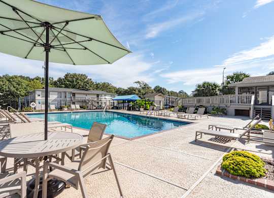 sparkling pool and sundeck at 701 South Apartments in Mobile, AL