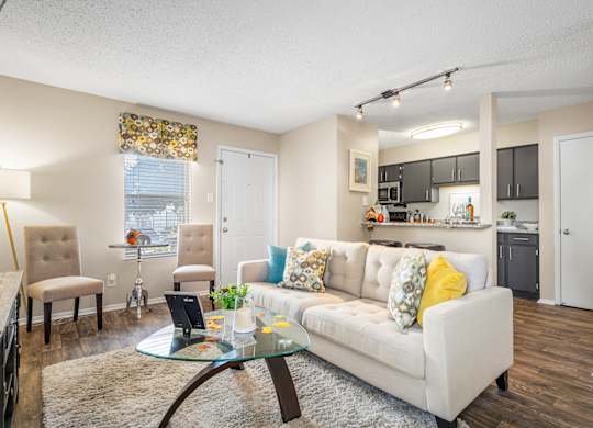 open-concept kitchen and living room at 701 South Apartments in Mobile, AL